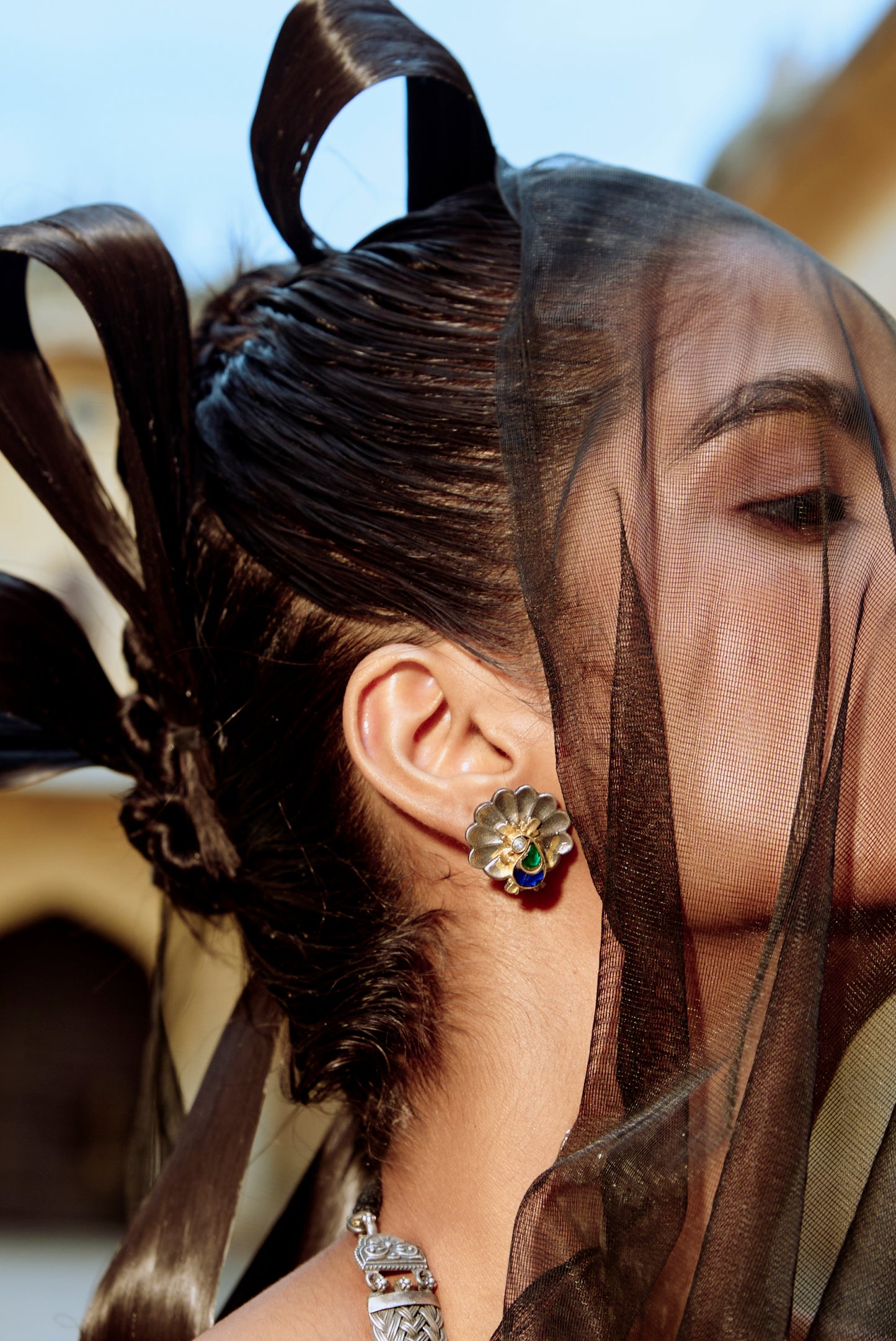 Antique 925 Silver Floral Choker with Earrings