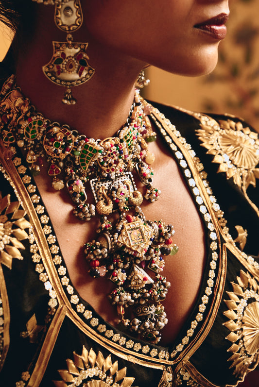 Tribal Kundan 925 silver Antique Temple Necklace