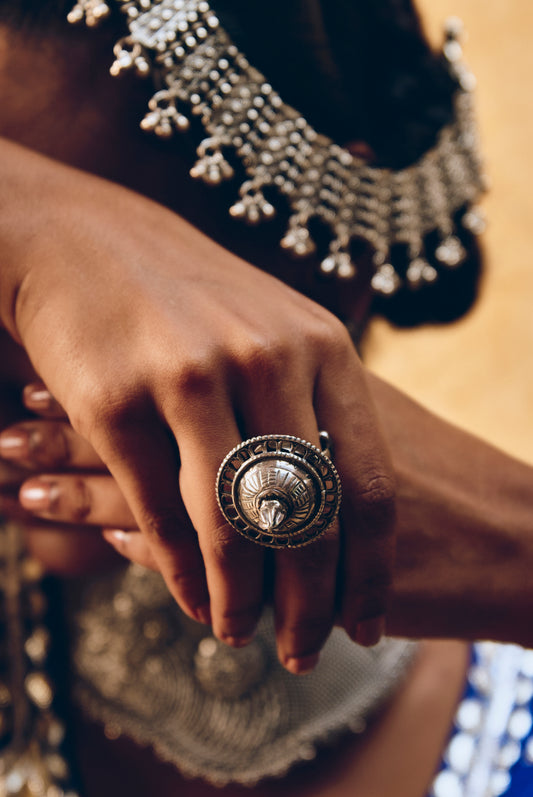 Ethnic Dome Ring 925 Silver Finish