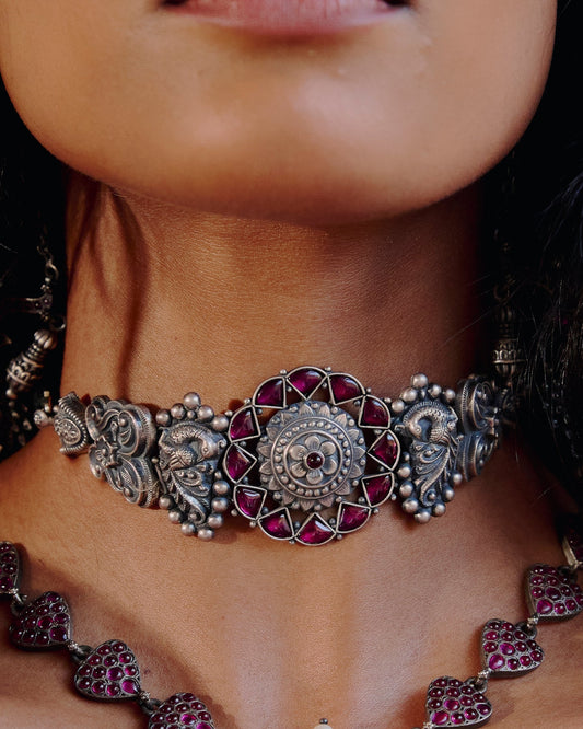 925 Silver Oxidized Floral Jewellery Set for Women