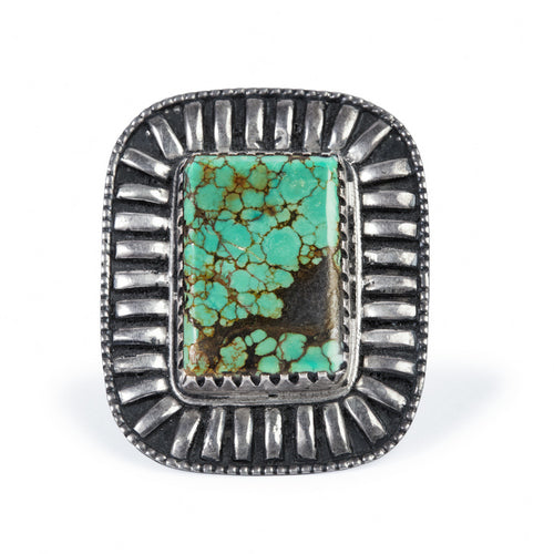 Women's Statement Oxidized Silver Ring with Ornate Turquoise Setting