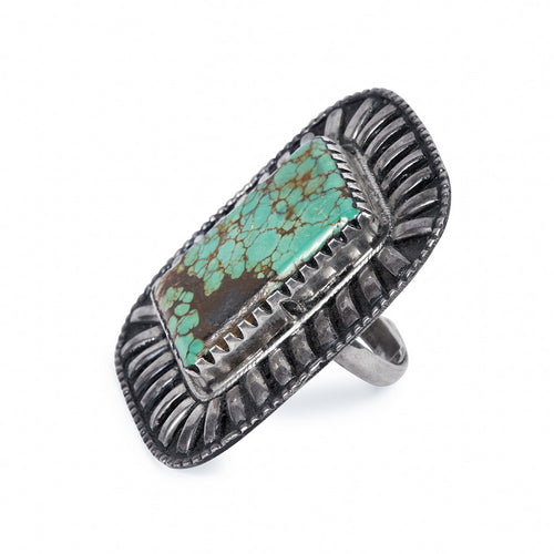 Women's Statement Oxidized Silver Ring with Ornate Turquoise Setting