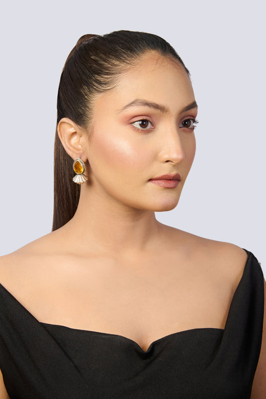 Women's Ethnic Silver Earrings with Pear Tiger's Eye and Textured Setting