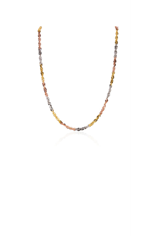 Tri-Color Silver Twisted Rope Chain Necklace