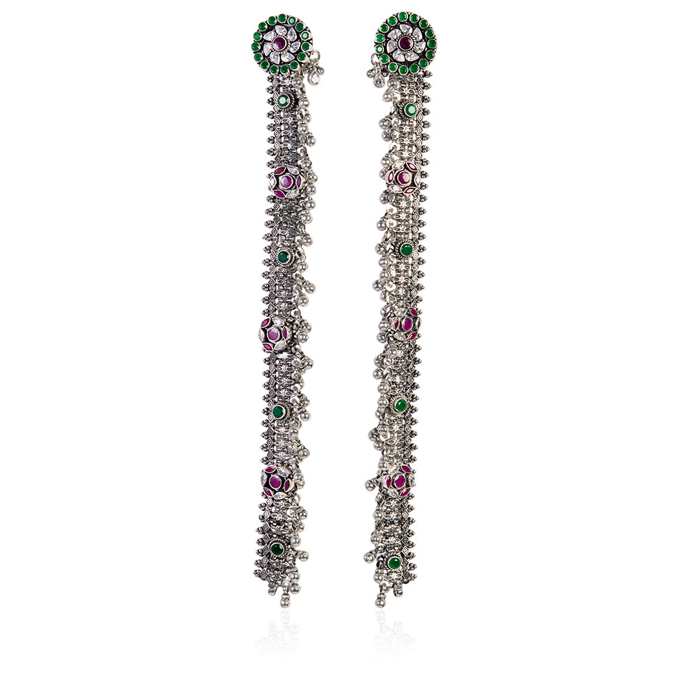 Elegant Floral Green-Red Stone Wrap Anklet