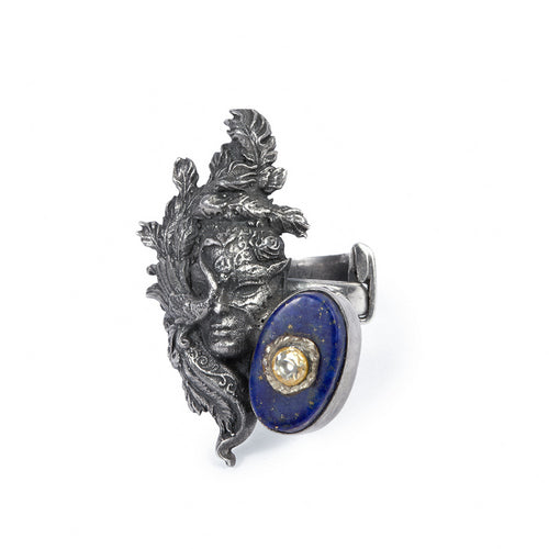 Verdant Guardian Lapis Lazuli Oxidized Silver Ring