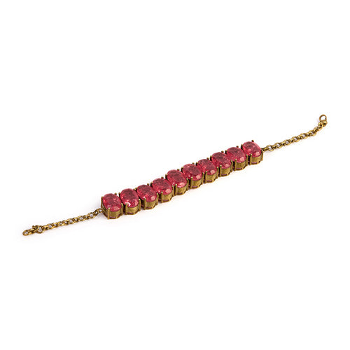 Delicate Bracelet with Oval Pink Gemstones and Antique Gold Finish