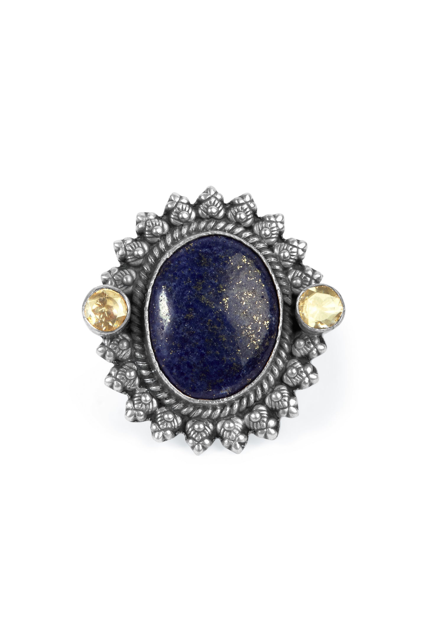 Artisan Crafted Adjustable Ring with Oval Lapis Lazuli and Yellow Topaz Accents