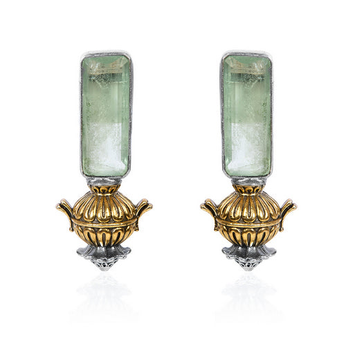 Dual-Tone Green Stone & Urn Drop Earrings