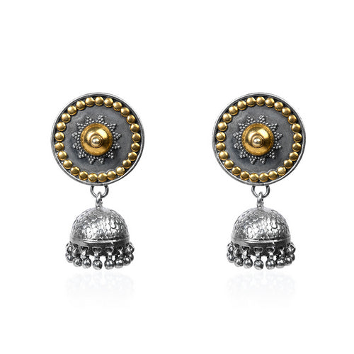 Antique Silver-Gold Jhumka Studs in 92.5 Sterling Silver