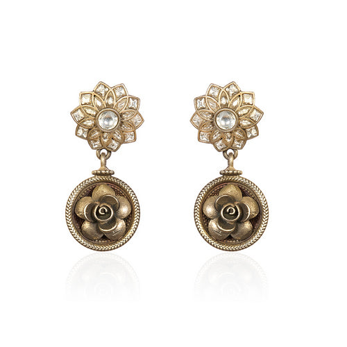 Antique Kundan Studs with Floral Drop Earrings