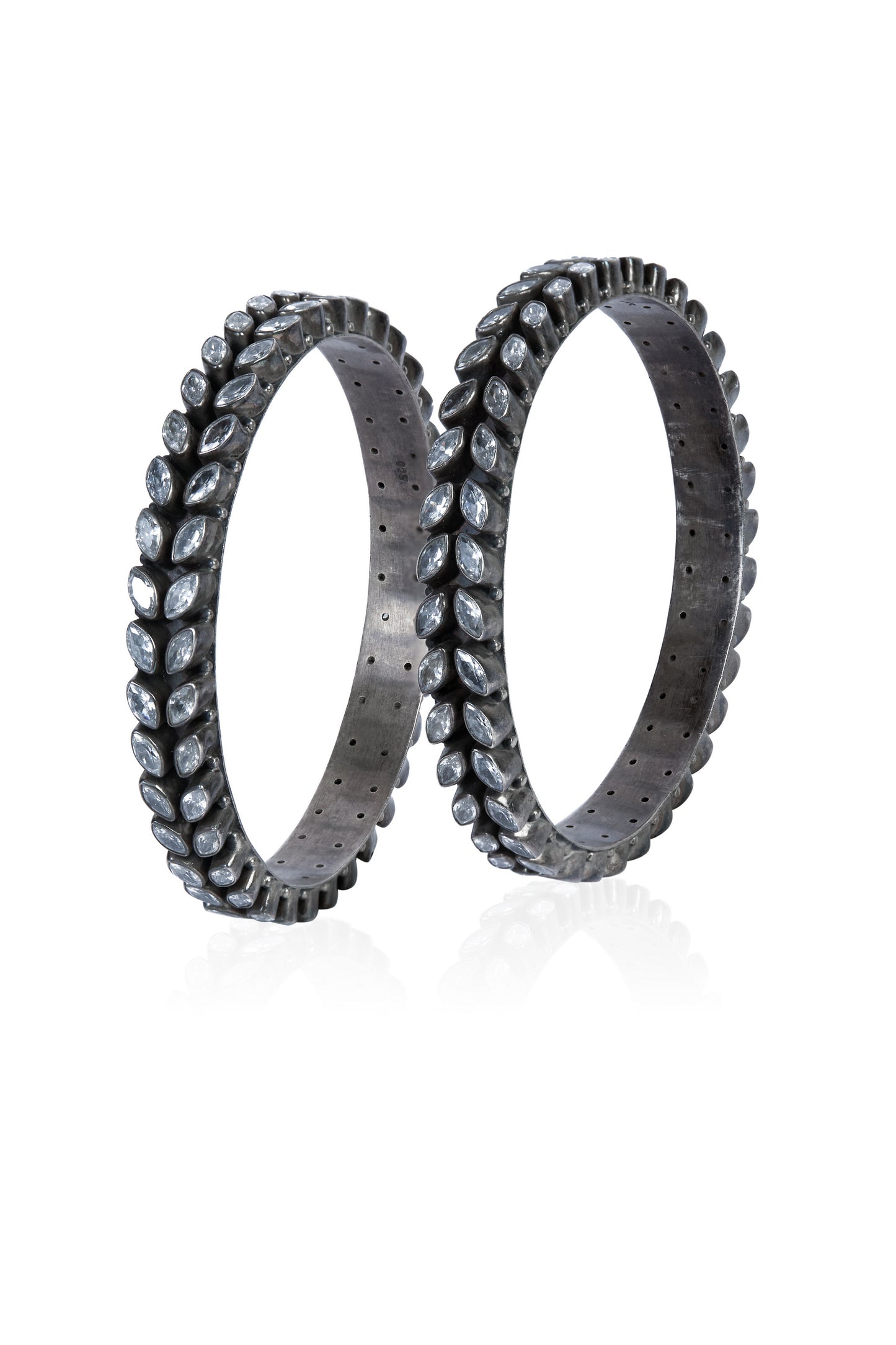 Sparkling Marquise Stone Studded Black Metal Bangles