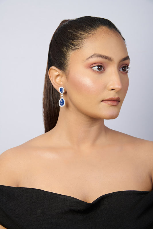 Sapphire & Diamond Double Teardrop Earrings