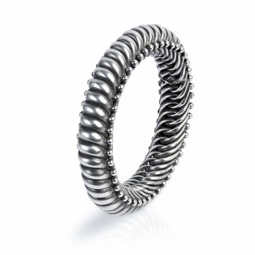 Oxidized Silver Twisted Ribbed Bangle