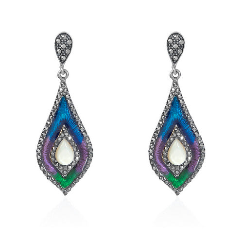 Handcrafted Multi-Colored Enamel Dangles with Marcasite Trim and Unique Design