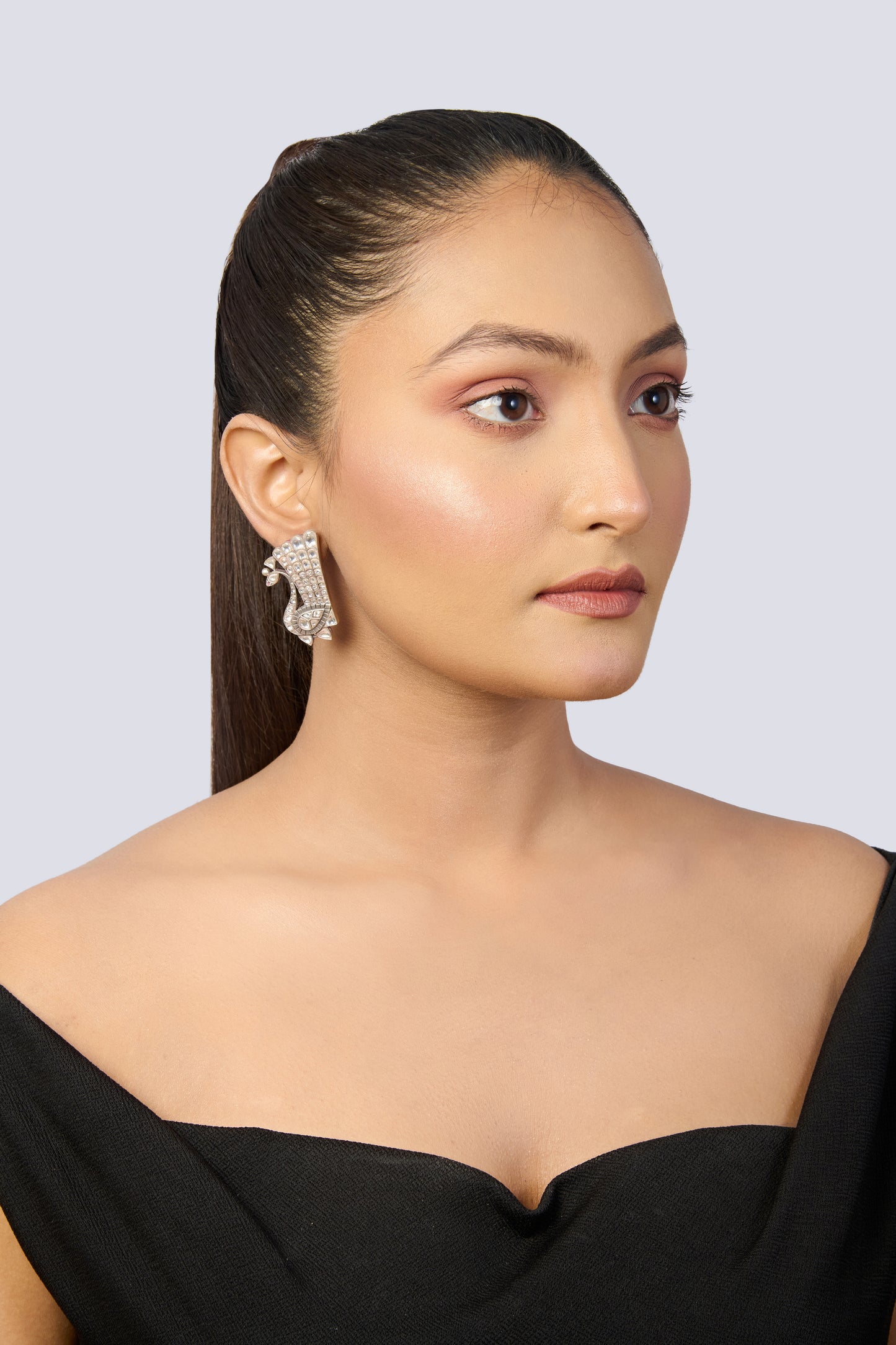 Peacock Glory Stud Earrings in Oxidised Silver