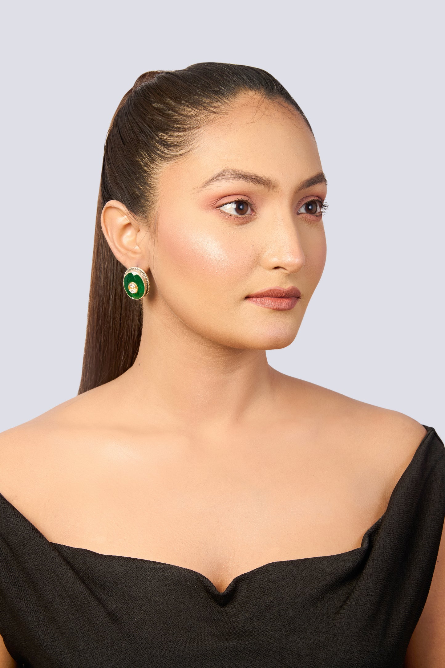 Emerald Charm Kundan Stud Earrings