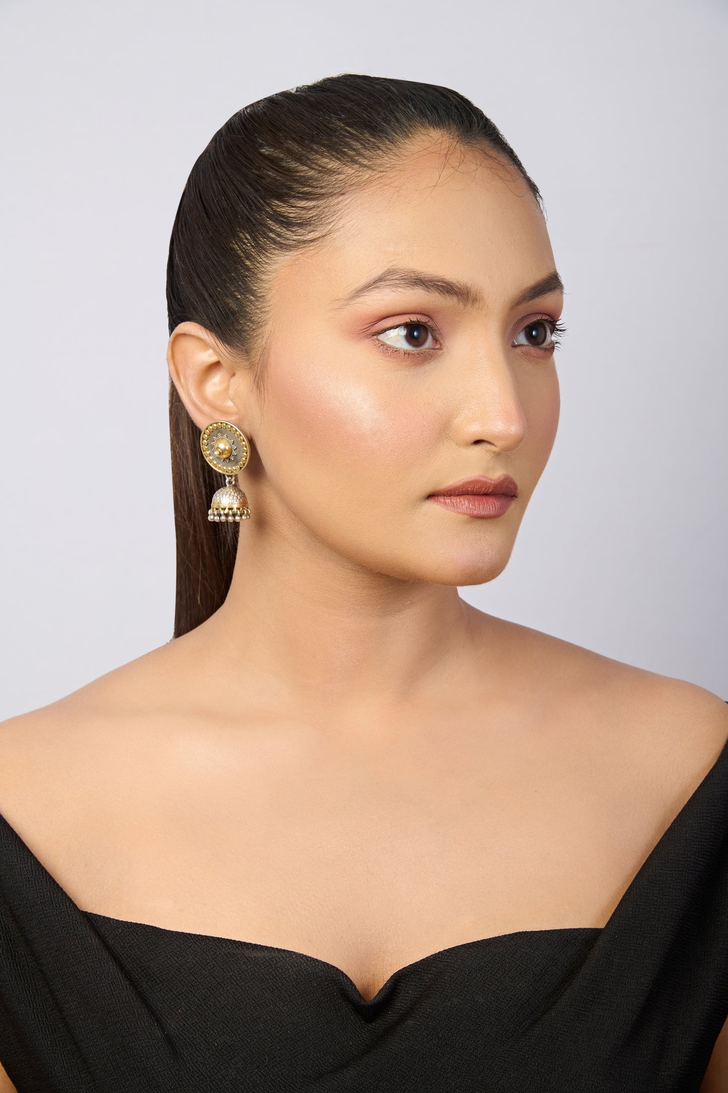 Antique Silver-Gold Jhumka Studs in 92.5 Sterling Silver