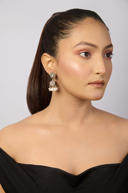 Mystic Lantern Oxidized Jhumkas with Pearly Cascade