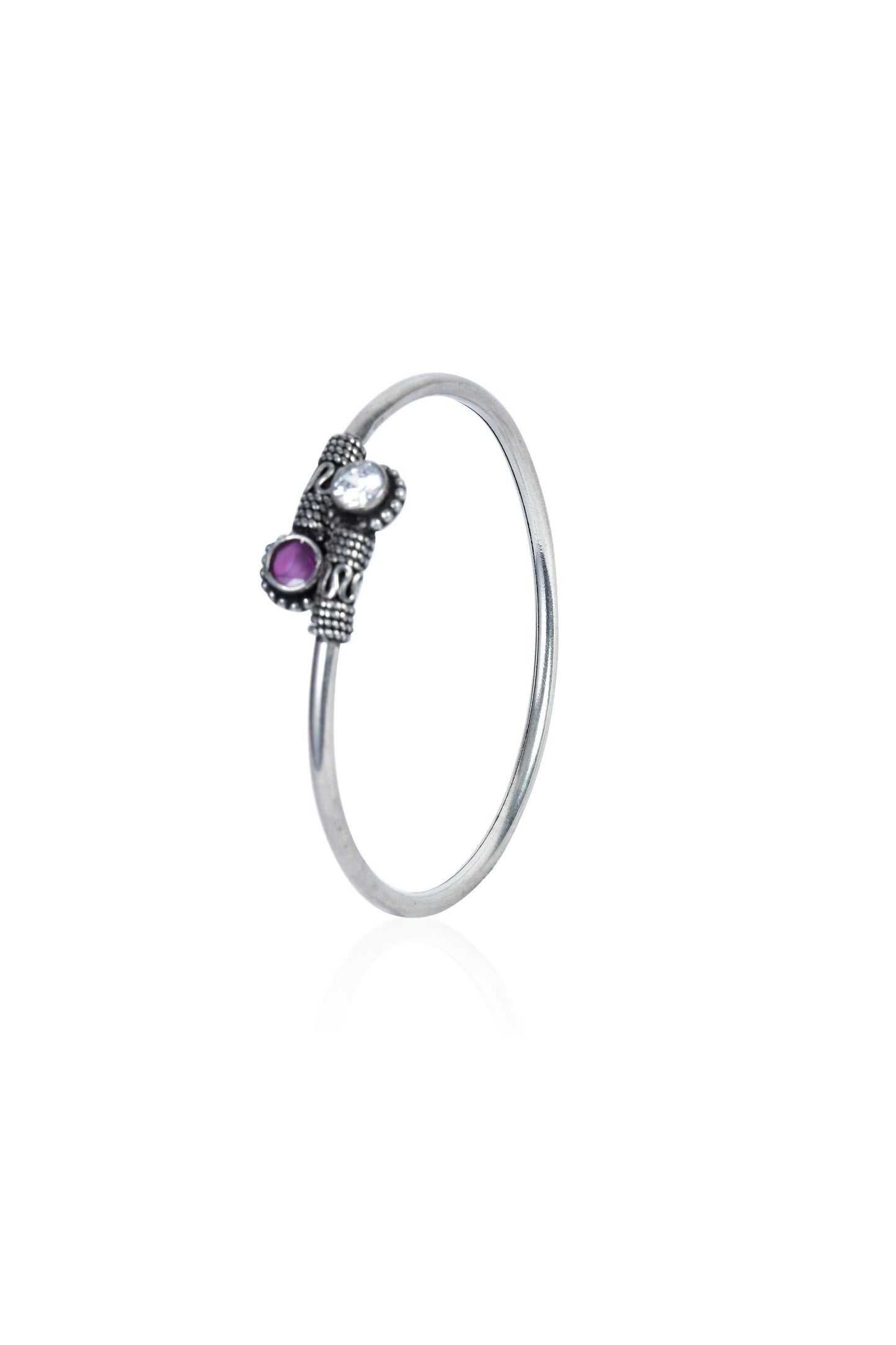 Antique Oxidized Sleek Silver Purple Stone Bangle