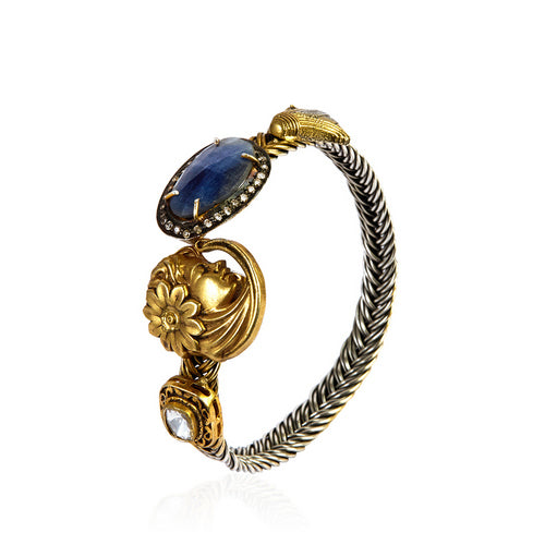 Oxidized Silver Multi-Stone Wide Band Bangles