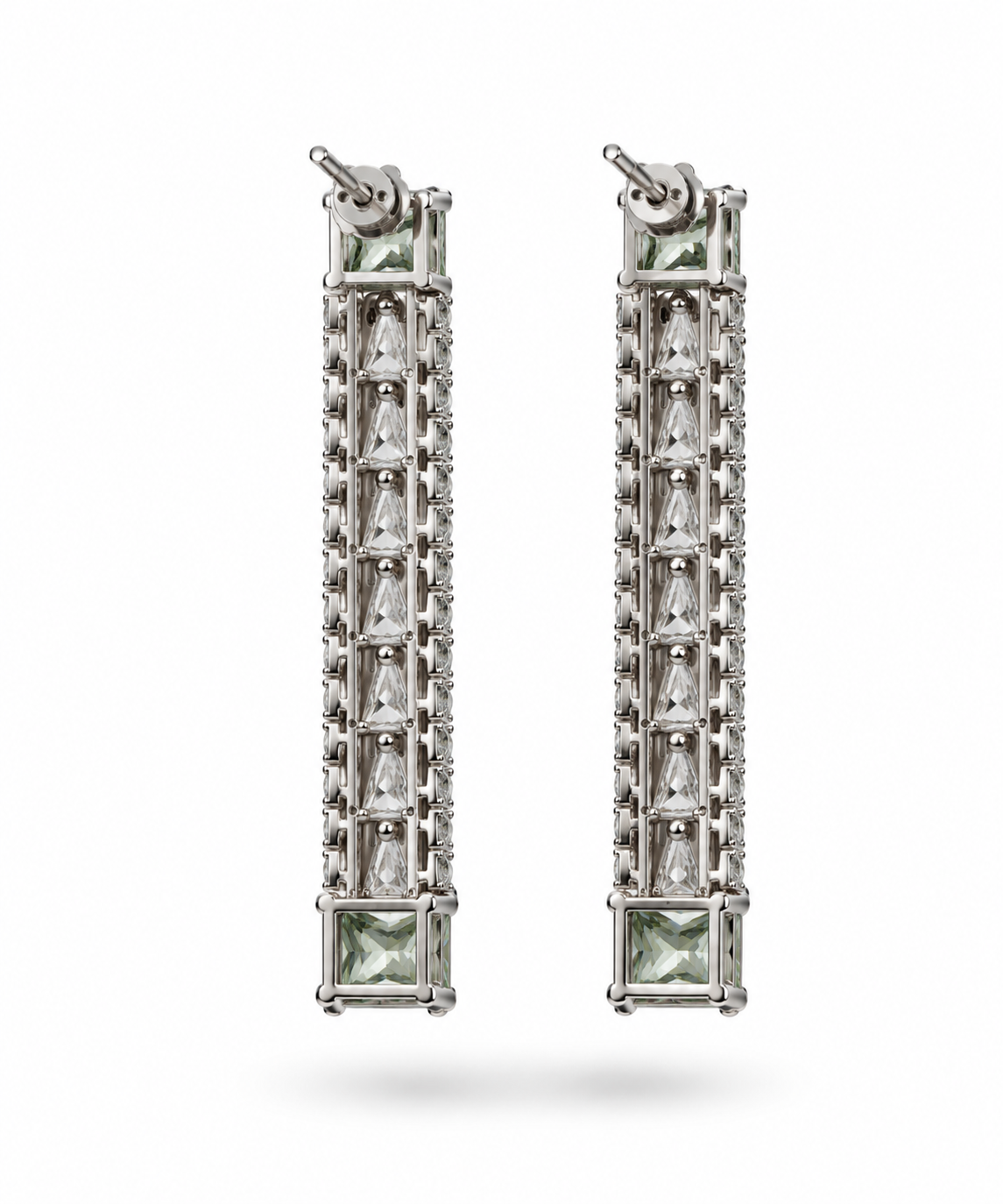 925 Silver Emerald Cut Green Stone & CZ Collar Necklace Set