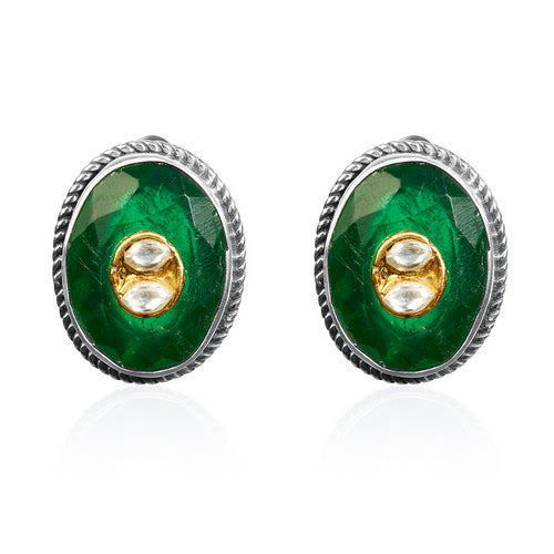 Emerald Charm Kundan Stud Earrings