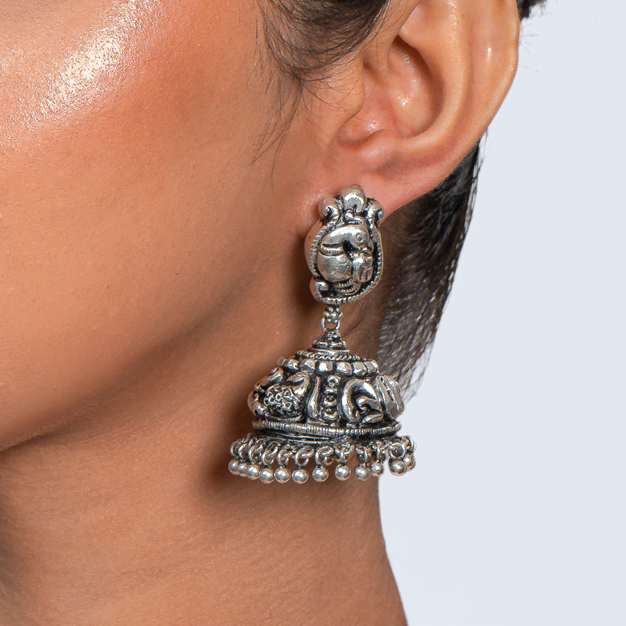 925 Silver Temple Jhumka Necklace Set