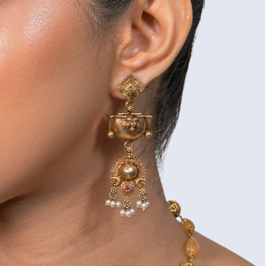 Gold Elephant Pendant 925 silver Bead Necklace Set