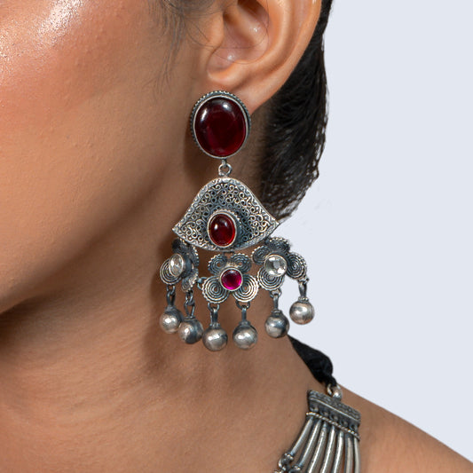 Ruby Filigree Bib 925 silver Tribal Necklace Set