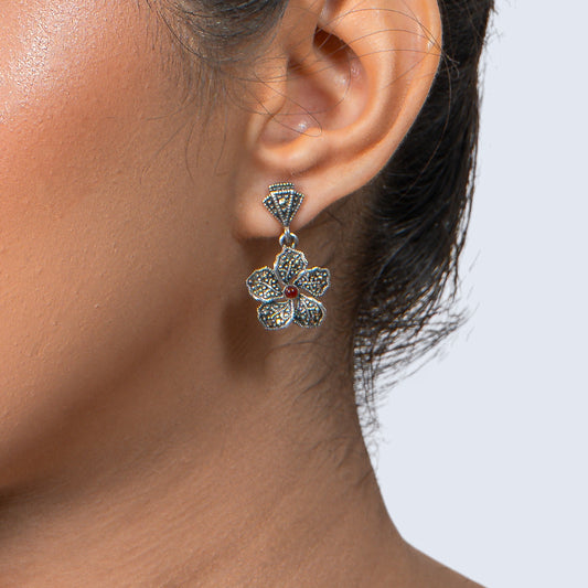 Marcasite Blossom 925 silver Floral Choker Necklace