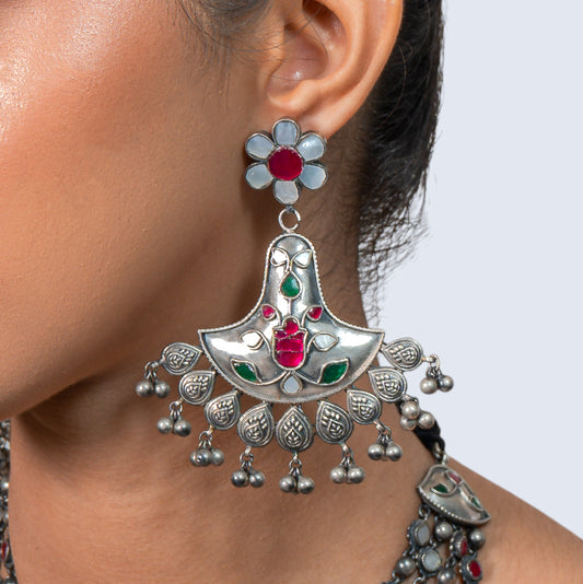 Floral Ruby 925 silver Choker Necklace Set