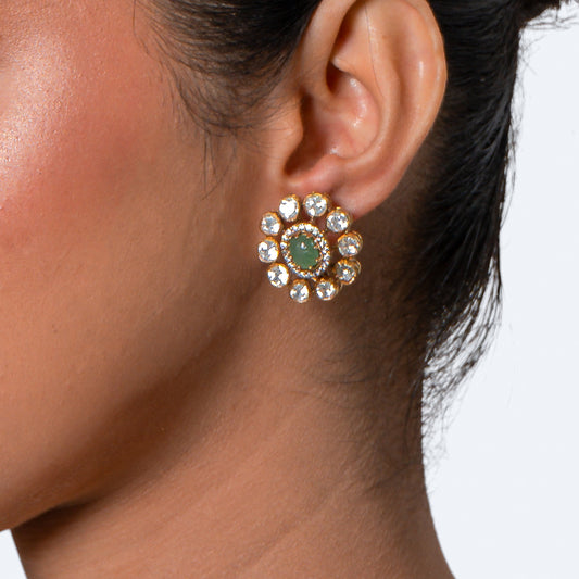 Navratna Carved 925 silver Gold-Plated Necklace Set