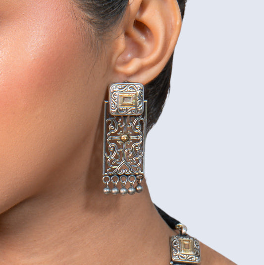 Dual Tone Pichwai 925 silver Temple Choker Set