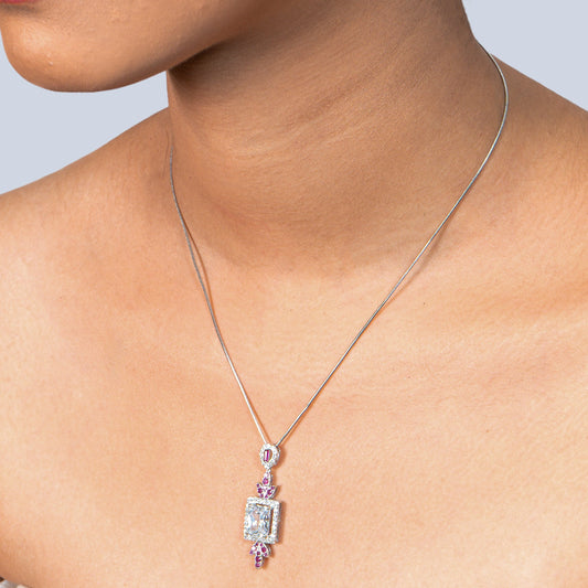 Ruby CZ Drop 925 silver Minimal Necklace Set