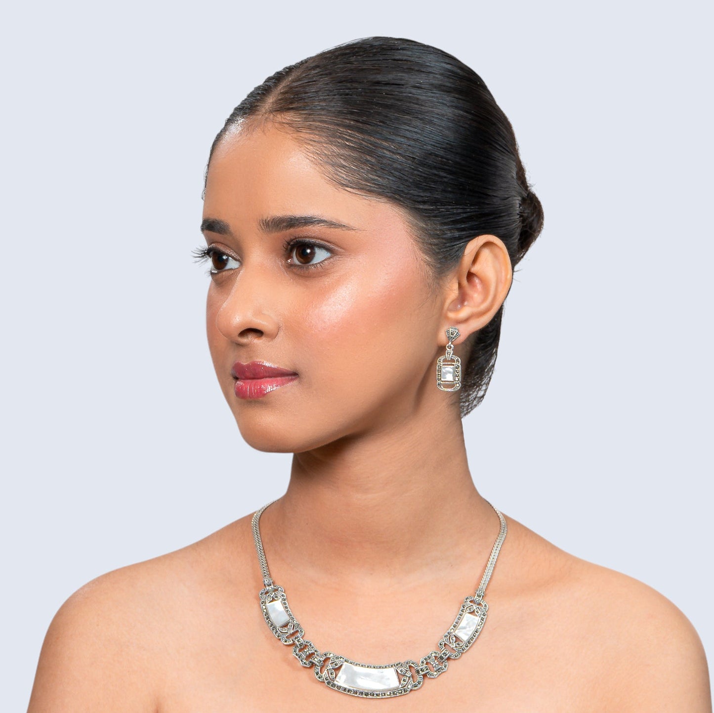 Mother of Pearl 925 silver Art Deco Necklace Set