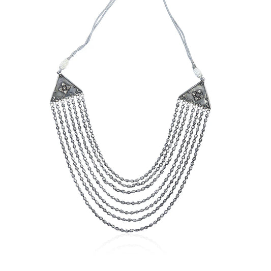 Amaris Silver Tone Cascading Bib Necklace with Triangular Elements