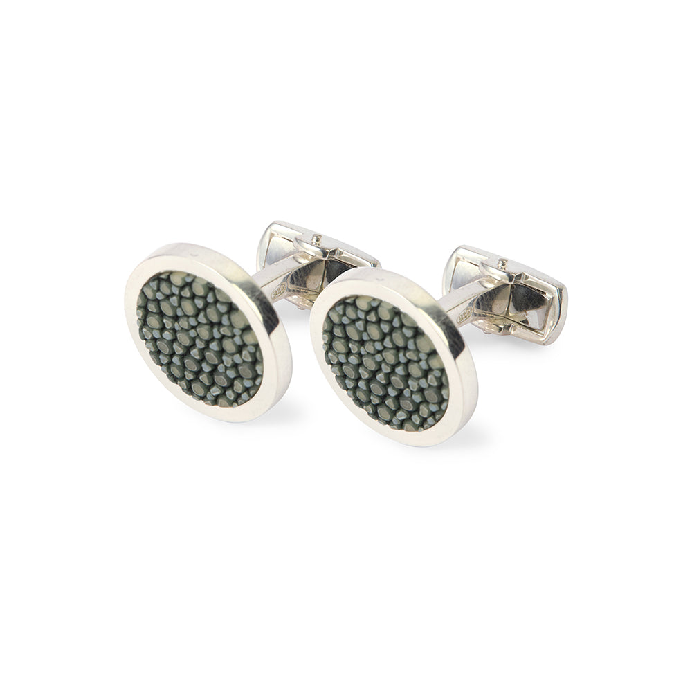 Elegant Silver Dark Pebble Cufflinks