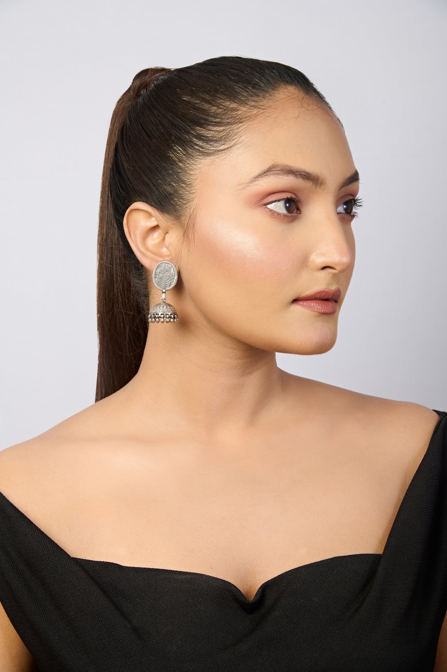 Oxidized Silver Tribal Mask Jhumka Earrings