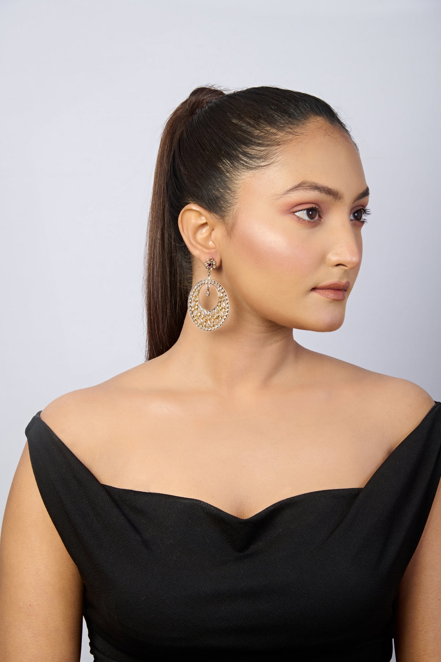 Noor Silver Plated Stone Studded Chandbalis