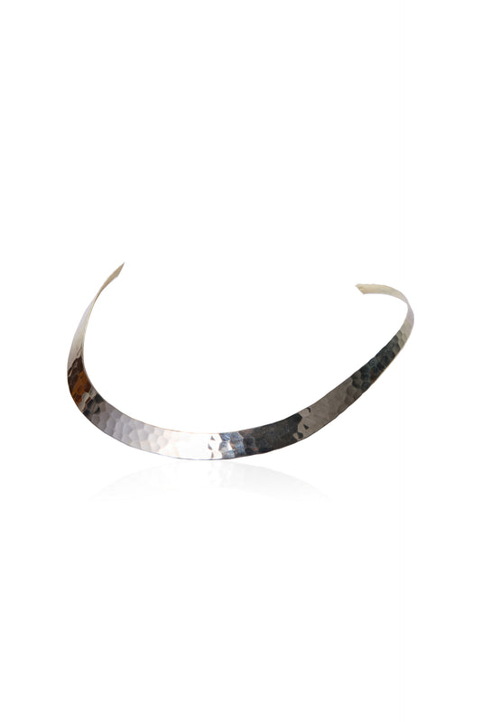 Wide Band Sterling Silver Hammered Torque Choker