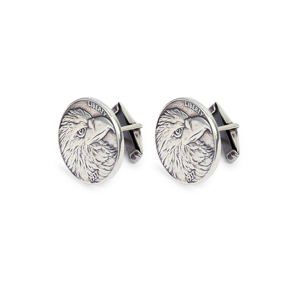 Round Silver Cufflinks with American Eagle Design