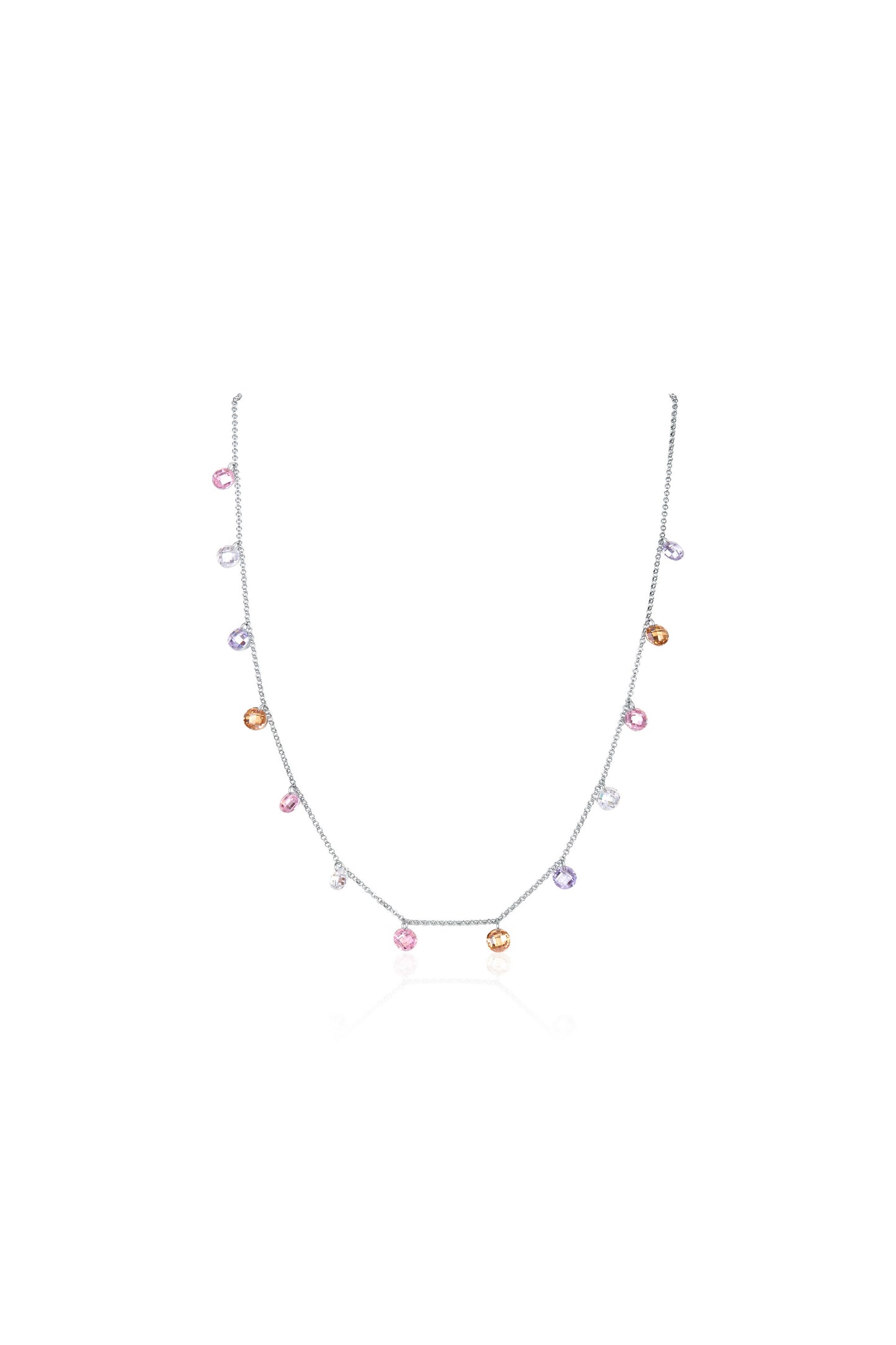 Sterling Silver Dangle Station Necklace with Pastel Multi-Colored Gemstones