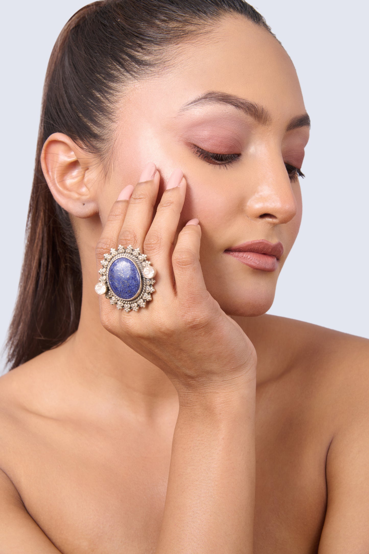 Artisan Crafted Adjustable Ring with Oval Lapis Lazuli and Yellow Topaz Accents