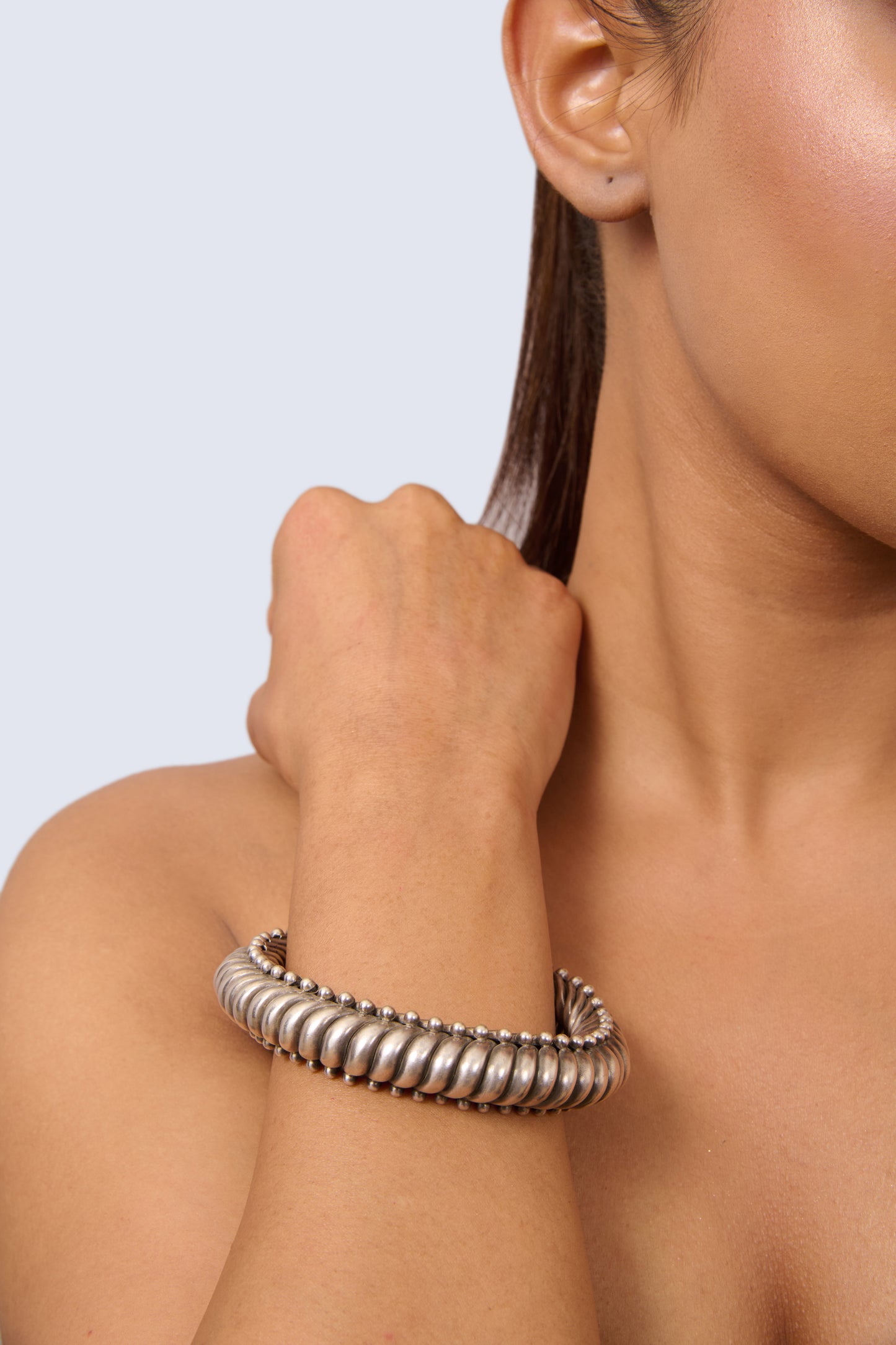 Oxidized Silver Twisted Ribbed Bangle