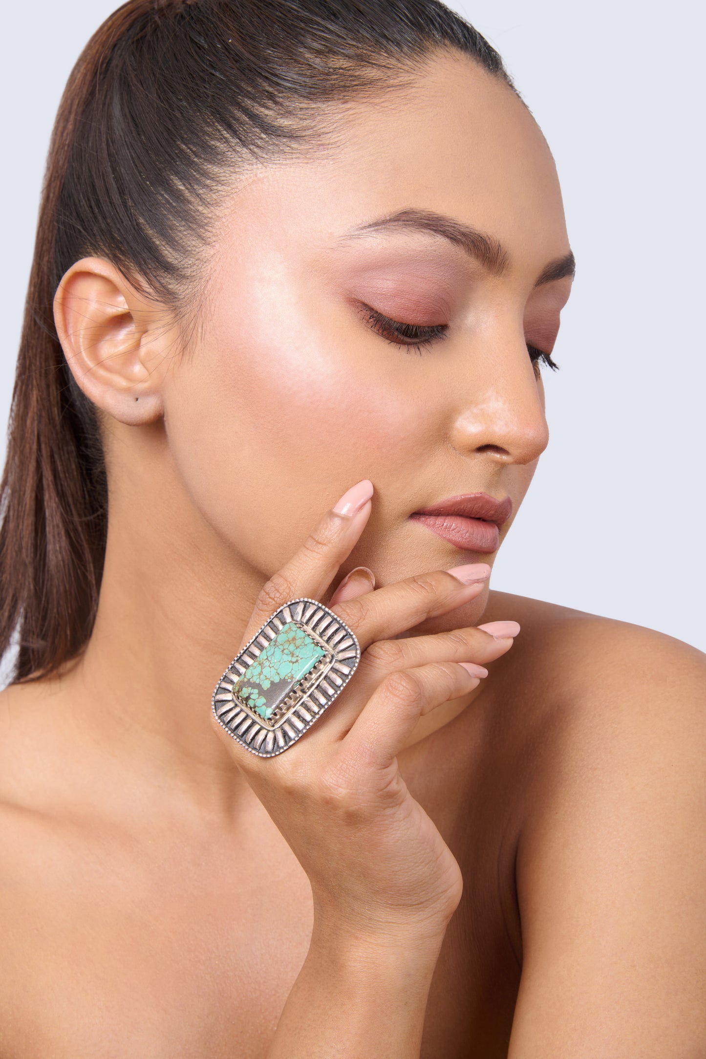 Women's Statement Oxidized Silver Ring with Ornate Turquoise Setting