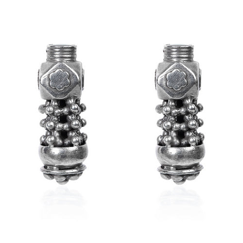 Unique Oxidized Silver Earrings with Clustered Beads and Stacked Forms