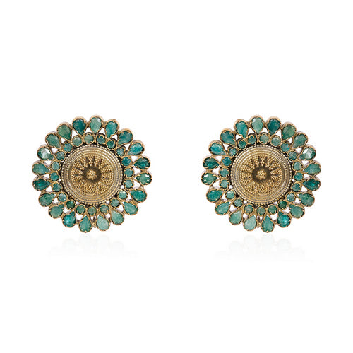 Antique Gold & Turquoise Floral Stud Earrings