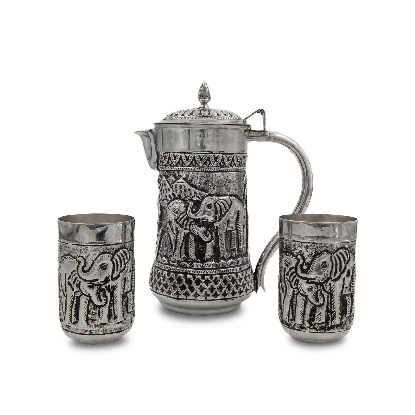 925 silver Elephant Water Jug & Glass Set