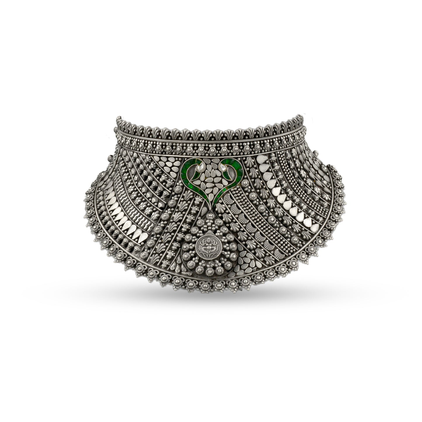 Intricate Green Detail Choker 925 Oxidised Necklace